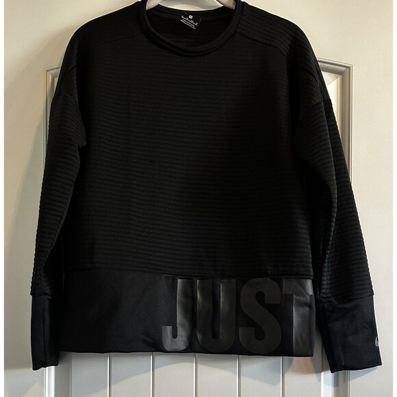 NIKE Just Do It Quilted Crewneck Sweatshirt Black Sweater Dri Fit Oversize XS - Picture 1 of 5